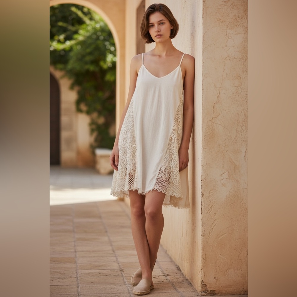 Mustard Seed Ivory Mini Dress w/ Lace Sides